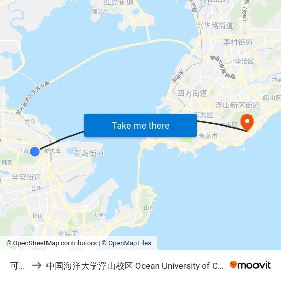 可乐石 to 中国海洋大学浮山校区 Ocean University of China (Fushan Campus) map