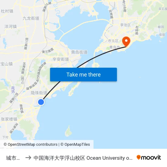 城市阳台站 to 中国海洋大学浮山校区 Ocean University of China (Fushan Campus) map