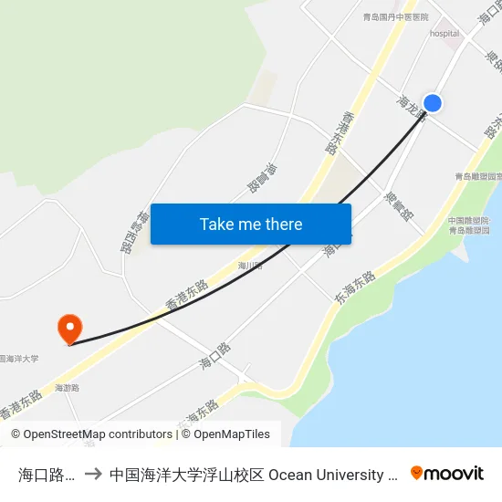 海口路海龙路 to 中国海洋大学浮山校区 Ocean University of China (Fushan Campus) map