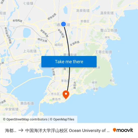 海都家园 to 中国海洋大学浮山校区 Ocean University of China (Fushan Campus) map