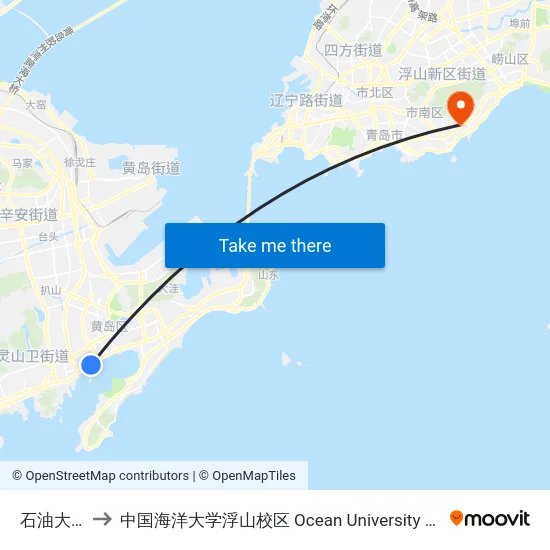 石油大学南门 to 中国海洋大学浮山校区 Ocean University of China (Fushan Campus) map