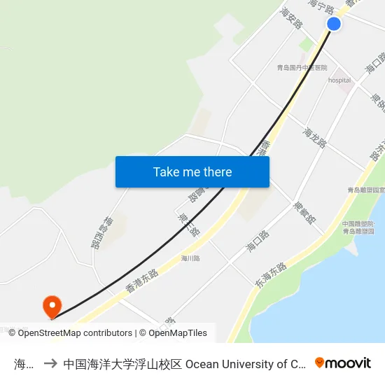 海安路 to 中国海洋大学浮山校区 Ocean University of China (Fushan Campus) map