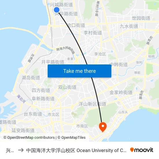 兴城路 to 中国海洋大学浮山校区 Ocean University of China (Fushan Campus) map