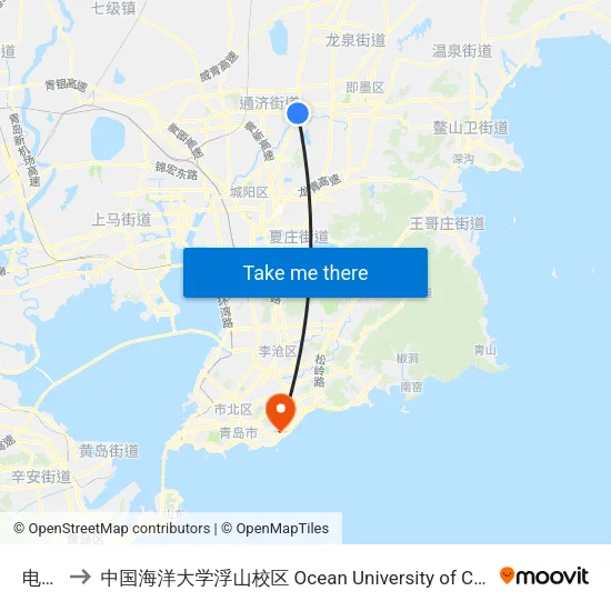 电影院 to 中国海洋大学浮山校区 Ocean University of China (Fushan Campus) map
