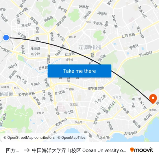 四方火车站 to 中国海洋大学浮山校区 Ocean University of China (Fushan Campus) map