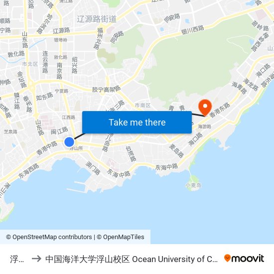 浮山所 to 中国海洋大学浮山校区 Ocean University of China (Fushan Campus) map