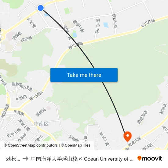 劲松一路 to 中国海洋大学浮山校区 Ocean University of China (Fushan Campus) map