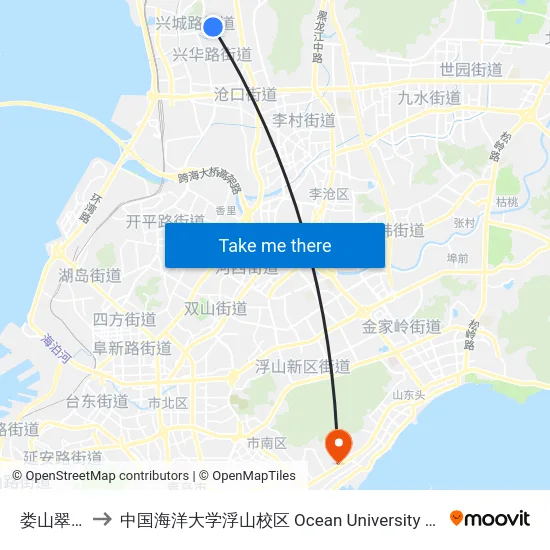 娄山翠湖小区 to 中国海洋大学浮山校区 Ocean University of China (Fushan Campus) map