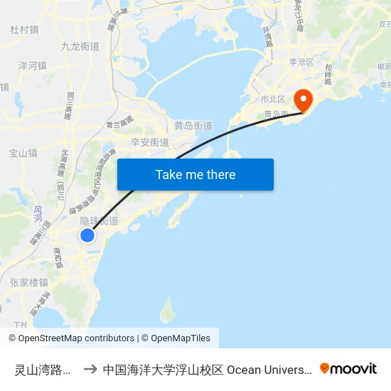 灵山湾路公交枢纽站 to 中国海洋大学浮山校区 Ocean University of China (Fushan Campus) map