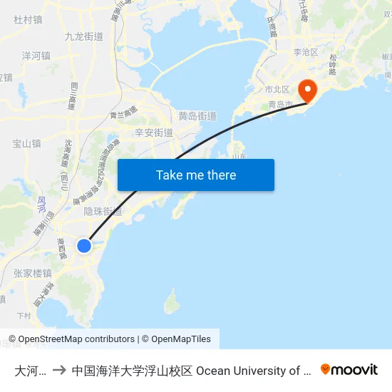 大河东站 to 中国海洋大学浮山校区 Ocean University of China (Fushan Campus) map