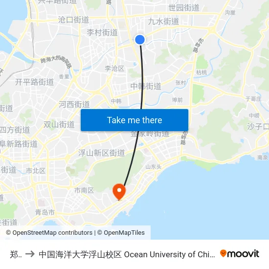 郑庄 to 中国海洋大学浮山校区 Ocean University of China (Fushan Campus) map