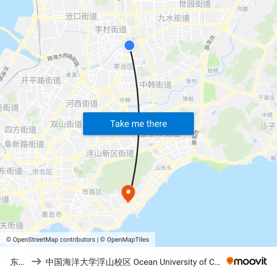 东李村 to 中国海洋大学浮山校区 Ocean University of China (Fushan Campus) map
