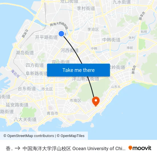 香里 to 中国海洋大学浮山校区 Ocean University of China (Fushan Campus) map