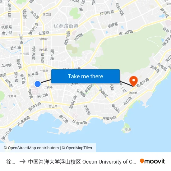 徐州路 to 中国海洋大学浮山校区 Ocean University of China (Fushan Campus) map