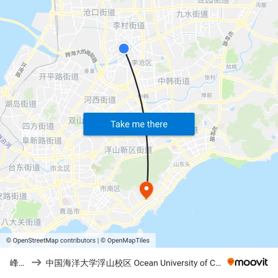 峰山路 to 中国海洋大学浮山校区 Ocean University of China (Fushan Campus) map