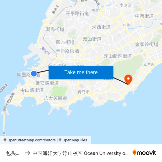 包头路小学 to 中国海洋大学浮山校区 Ocean University of China (Fushan Campus) map