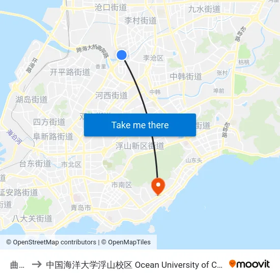 曲戈庄 to 中国海洋大学浮山校区 Ocean University of China (Fushan Campus) map
