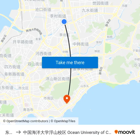 东北庄 to 中国海洋大学浮山校区 Ocean University of China (Fushan Campus) map