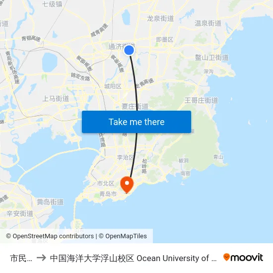 市民大厅 to 中国海洋大学浮山校区 Ocean University of China (Fushan Campus) map