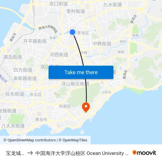 宝龙城市广场 to 中国海洋大学浮山校区 Ocean University of China (Fushan Campus) map