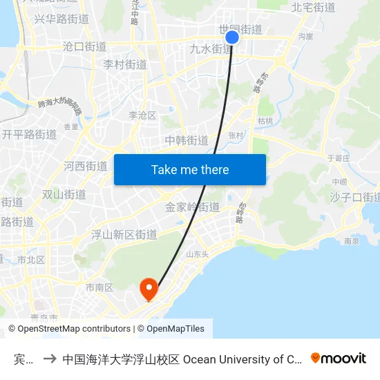 宾川路 to 中国海洋大学浮山校区 Ocean University of China (Fushan Campus) map