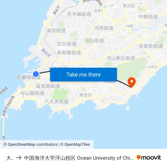 大港 to 中国海洋大学浮山校区 Ocean University of China (Fushan Campus) map