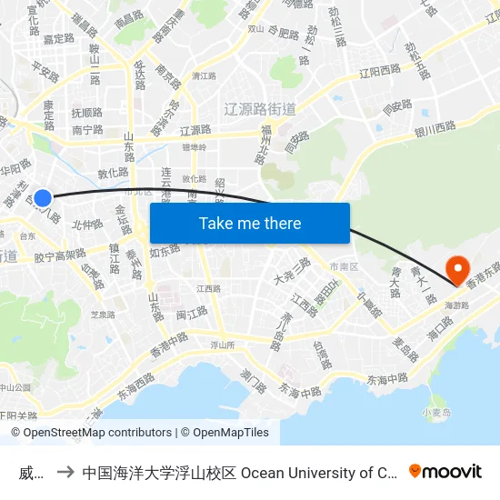 威海路 to 中国海洋大学浮山校区 Ocean University of China (Fushan Campus) map