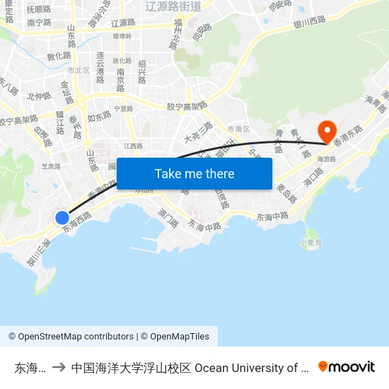 东海一路 to 中国海洋大学浮山校区 Ocean University of China (Fushan Campus) map