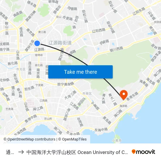 通榆路 to 中国海洋大学浮山校区 Ocean University of China (Fushan Campus) map