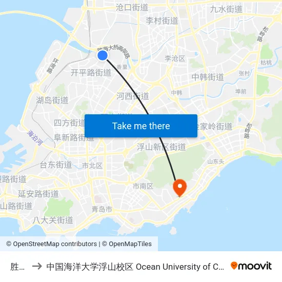 胜利桥 to 中国海洋大学浮山校区 Ocean University of China (Fushan Campus) map