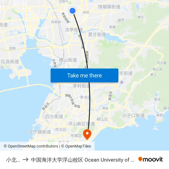 小北曲西 to 中国海洋大学浮山校区 Ocean University of China (Fushan Campus) map