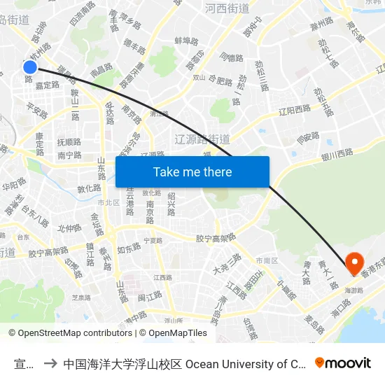 宣化路 to 中国海洋大学浮山校区 Ocean University of China (Fushan Campus) map