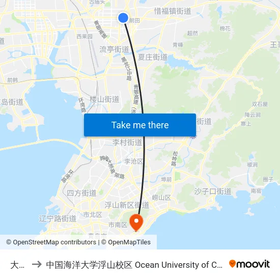 大北曲 to 中国海洋大学浮山校区 Ocean University of China (Fushan Campus) map