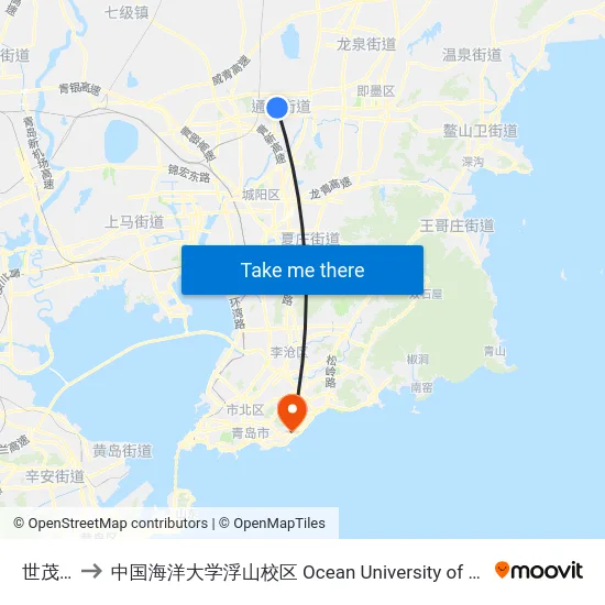 世茂商都 to 中国海洋大学浮山校区 Ocean University of China (Fushan Campus) map