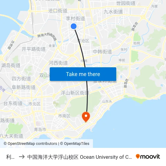 利客来 to 中国海洋大学浮山校区 Ocean University of China (Fushan Campus) map