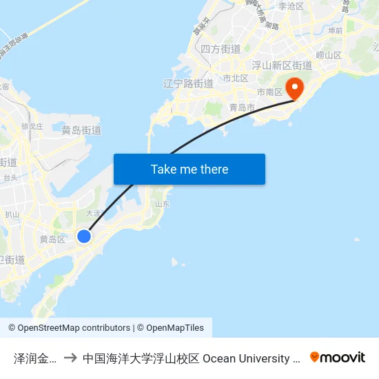 泽润金融广场 to 中国海洋大学浮山校区 Ocean University of China (Fushan Campus) map