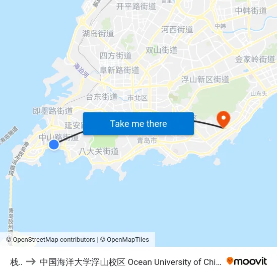 栈桥 to 中国海洋大学浮山校区 Ocean University of China (Fushan Campus) map
