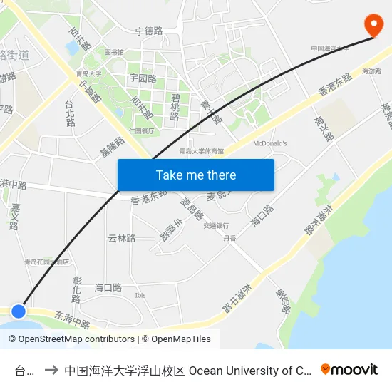 台湾路 to 中国海洋大学浮山校区 Ocean University of China (Fushan Campus) map