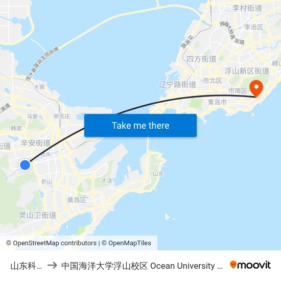 山东科技大学 to 中国海洋大学浮山校区 Ocean University of China (Fushan Campus) map
