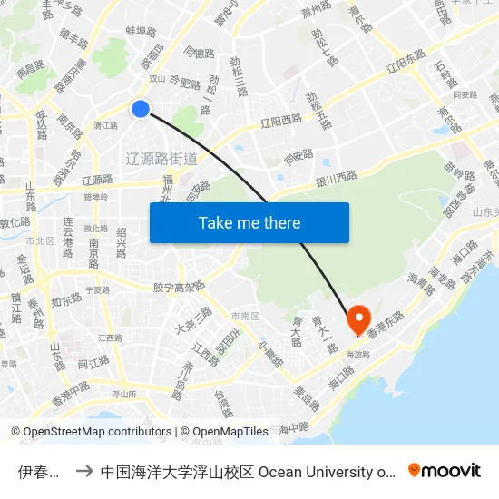 伊春路东站 to 中国海洋大学浮山校区 Ocean University of China (Fushan Campus) map