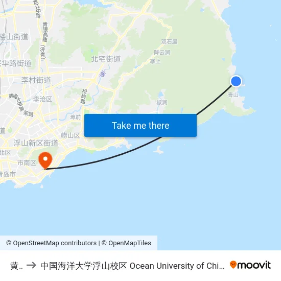 黄山 to 中国海洋大学浮山校区 Ocean University of China (Fushan Campus) map