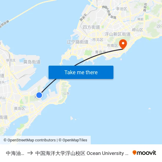 中海油一号门 to 中国海洋大学浮山校区 Ocean University of China (Fushan Campus) map