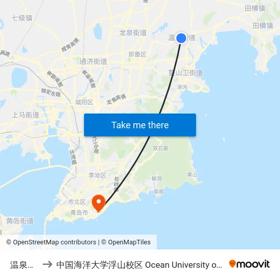 温泉镇政府 to 中国海洋大学浮山校区 Ocean University of China (Fushan Campus) map