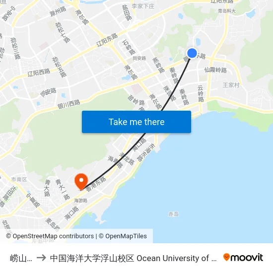 崂山党校 to 中国海洋大学浮山校区 Ocean University of China (Fushan Campus) map