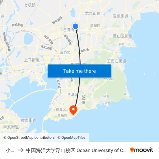 小李村 to 中国海洋大学浮山校区 Ocean University of China (Fushan Campus) map