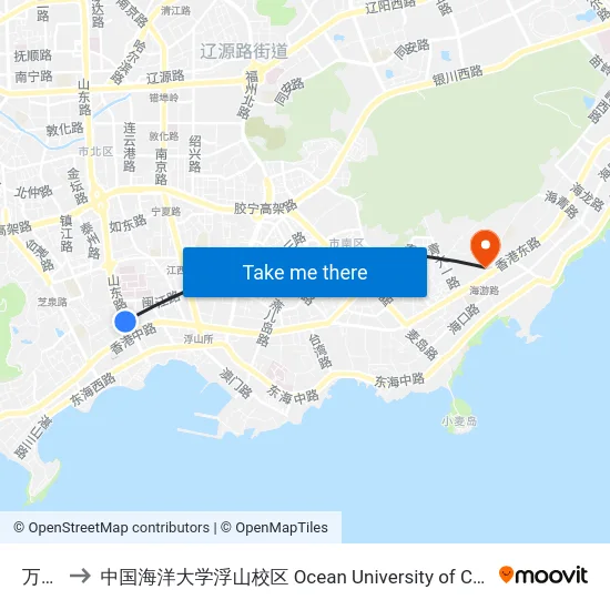 万象城 to 中国海洋大学浮山校区 Ocean University of China (Fushan Campus) map