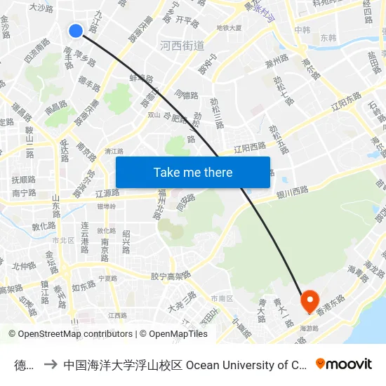 德安路 to 中国海洋大学浮山校区 Ocean University of China (Fushan Campus) map