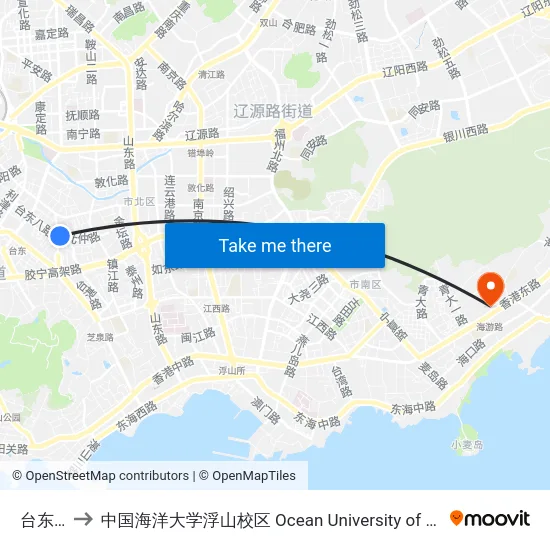 台东八路 to 中国海洋大学浮山校区 Ocean University of China (Fushan Campus) map