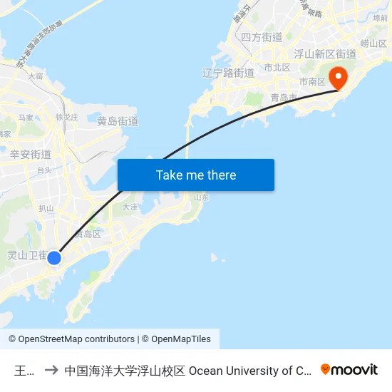 王家港 to 中国海洋大学浮山校区 Ocean University of China (Fushan Campus) map