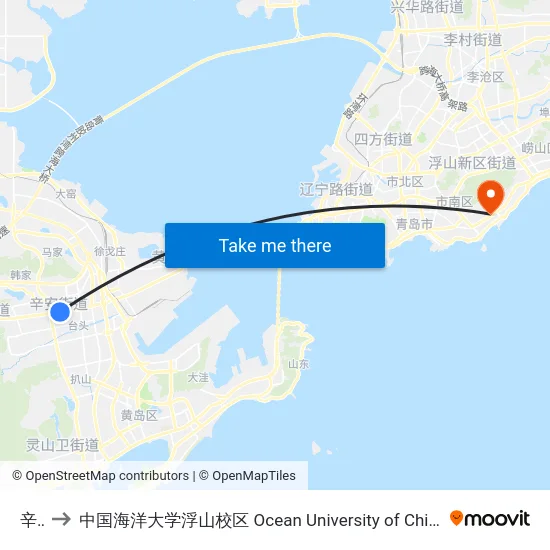辛安 to 中国海洋大学浮山校区 Ocean University of China (Fushan Campus) map